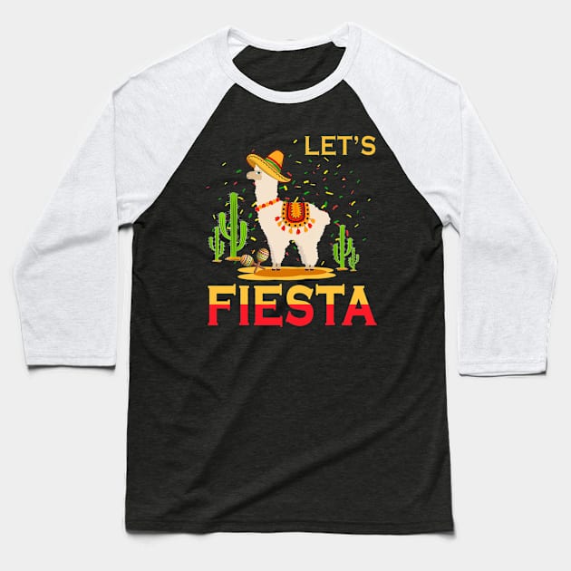 Let's Fiesta Funny Sombrero Llama Cinco De Mayo Gifts Baseball T-Shirt by Lorelaimorris